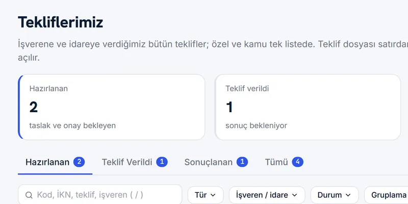 İhale ve Sözleşme ekranı